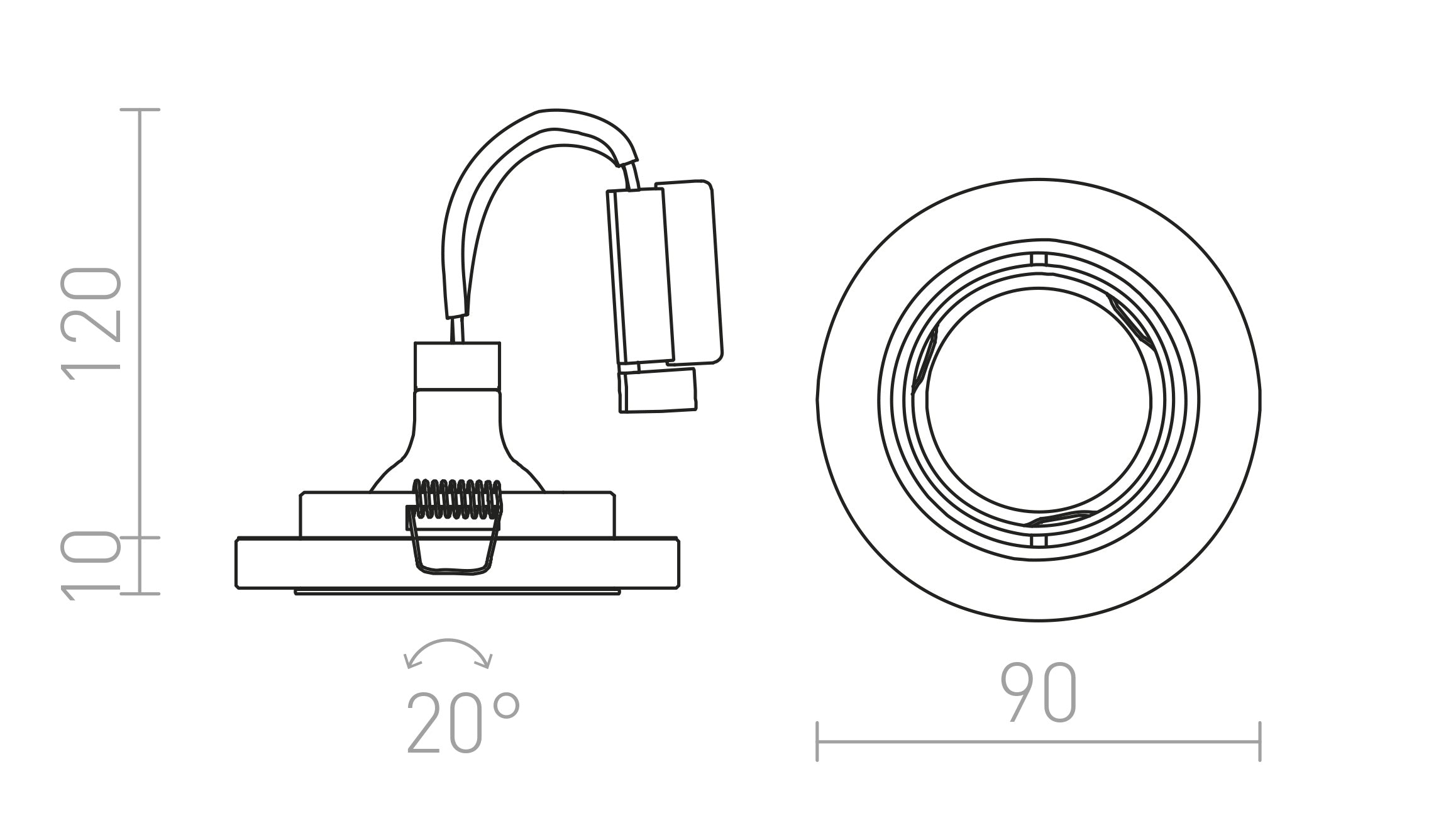 MIRROLA R recessed directional lamp - Product sketch