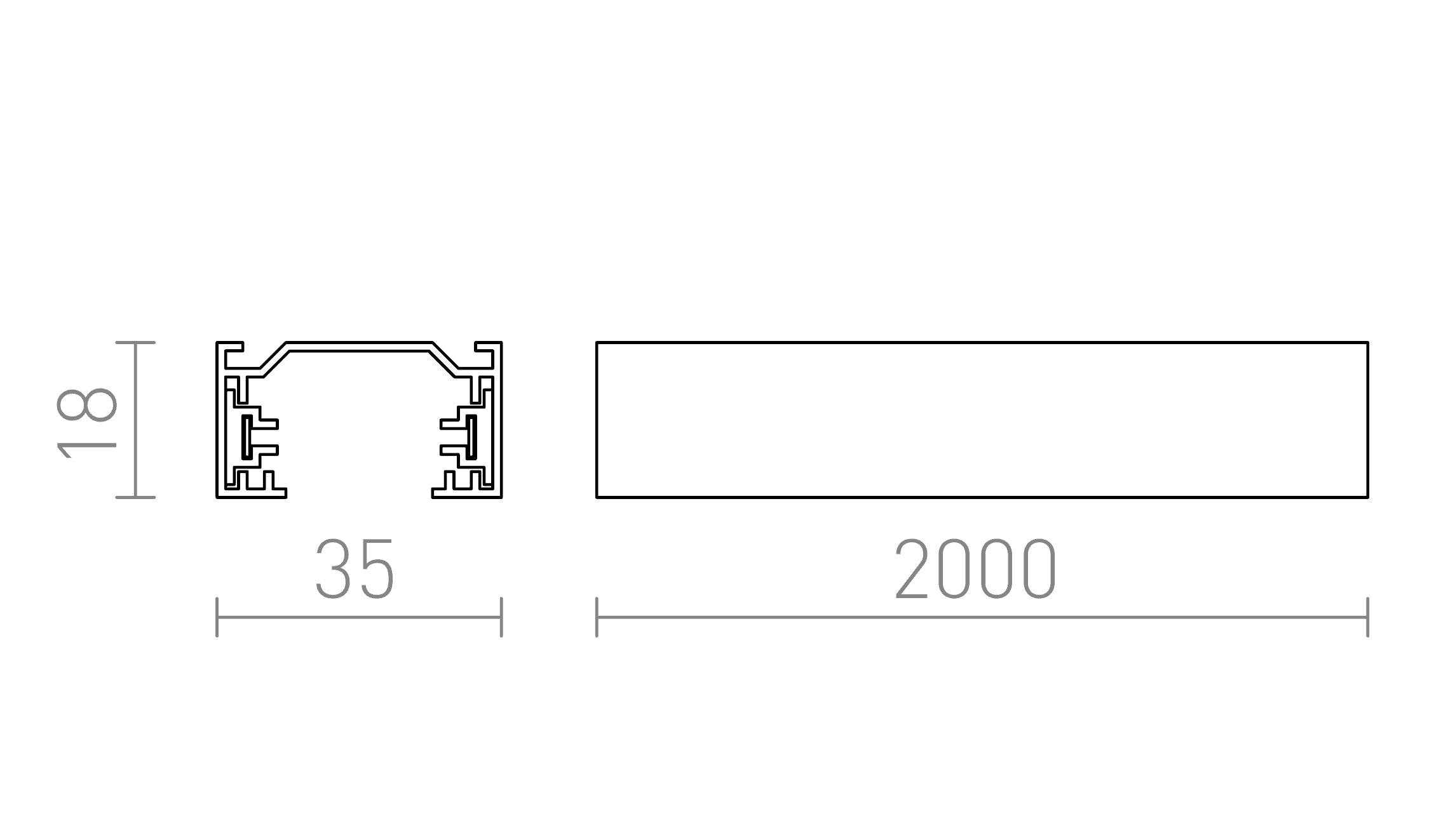 1F 2m stroomrail lamp - Product sketch