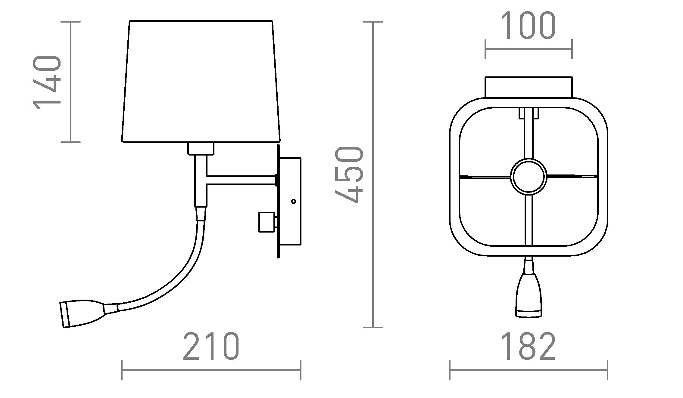 PERTH na parede com foco LED - Product sketch