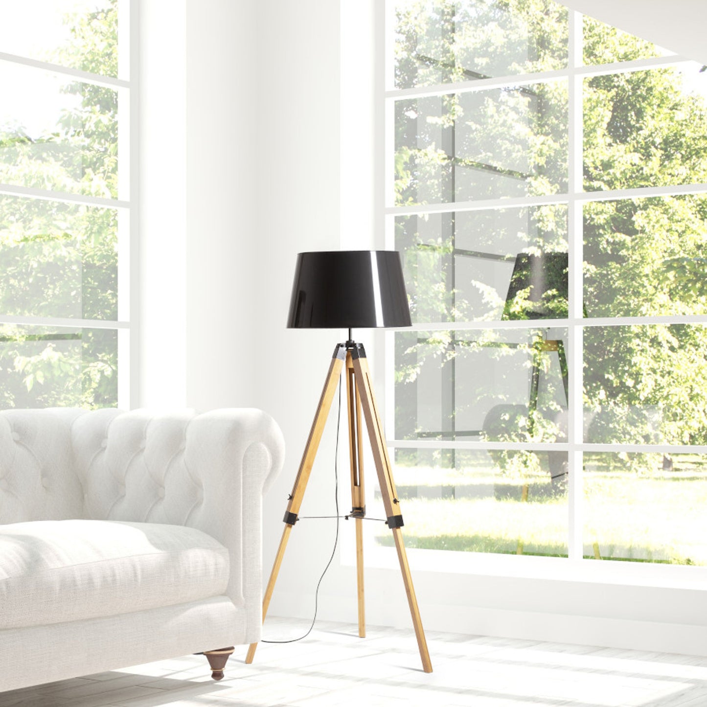 RENDL floor lamp ALVIS/RIDICK floor shiny black golden foil/bamboo/black 230V LED E27 15W R14501 3