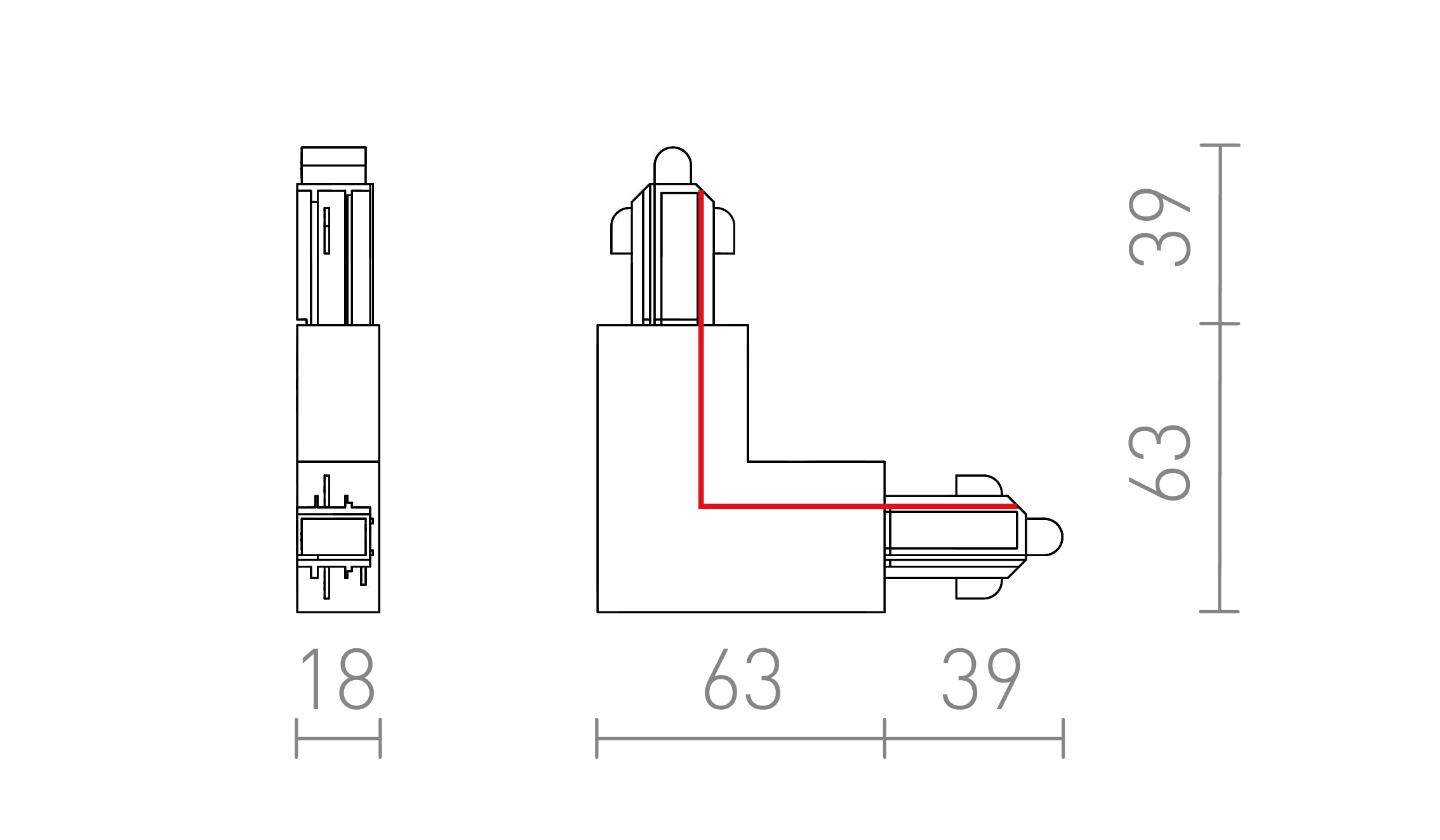 LIGAÇÃO L PARA CALHA MONOFÁSICA (POLARIDADE EXTERNA) - Product sketch
