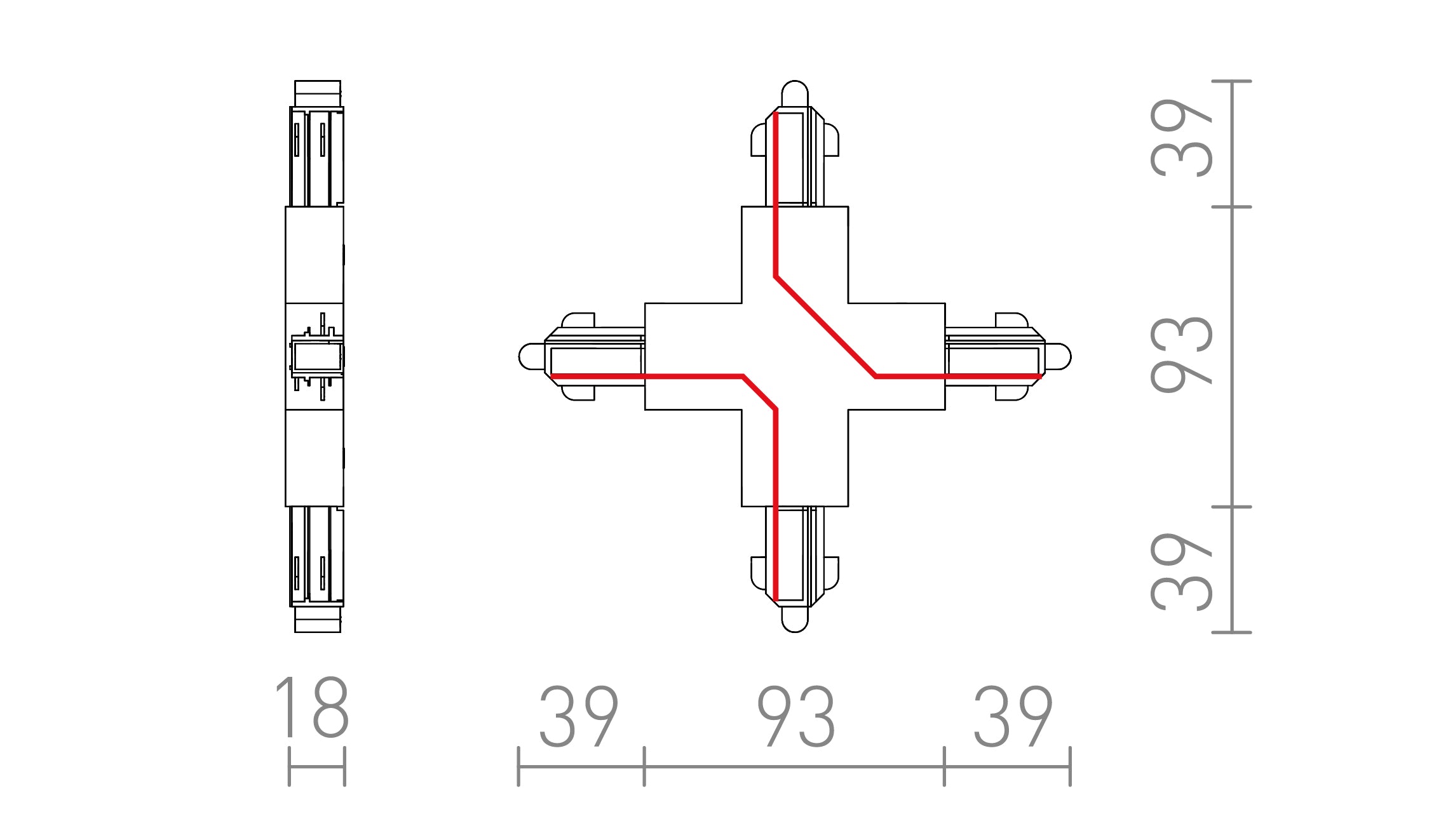 LIGAÇÃO X PARA CALHA MONOFÁSICA - Product sketch