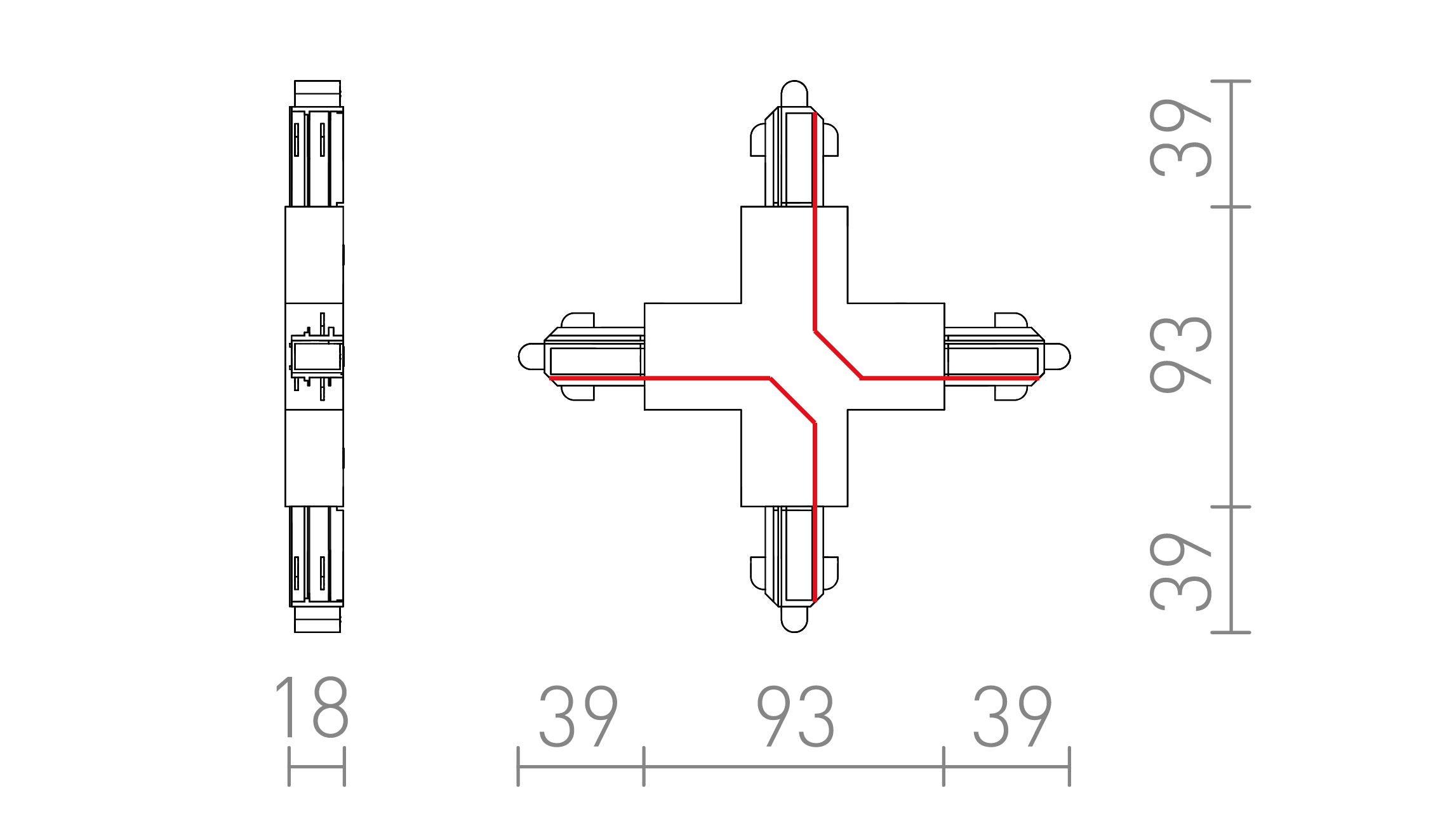 LIGAÇÃO X PARA CALHA MONOFÁSICA - Product sketch