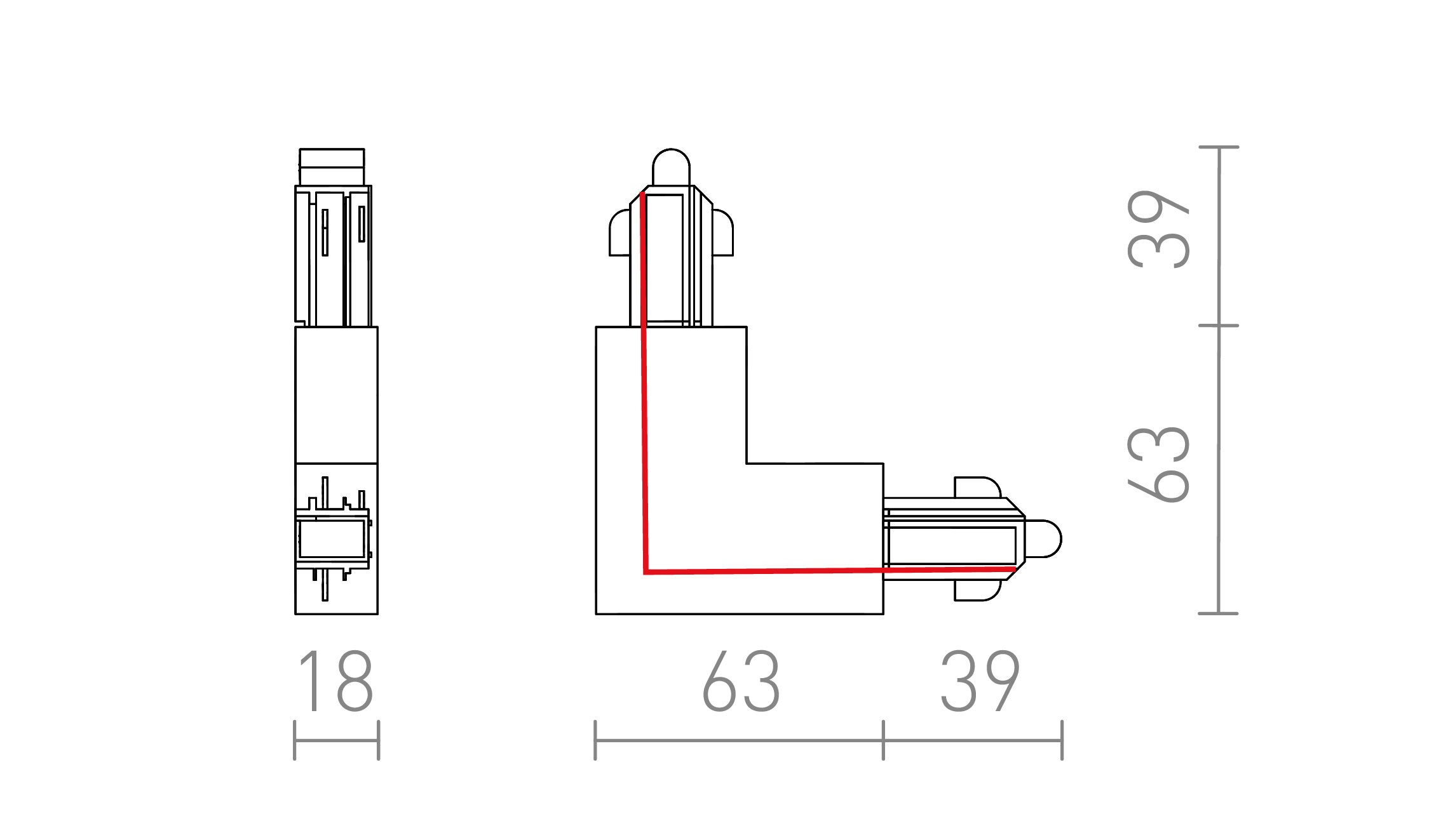 LIGAÇÃO L PARA CALHA MONOFÁSICA (POLARIDADE INTERNO) - Product sketch