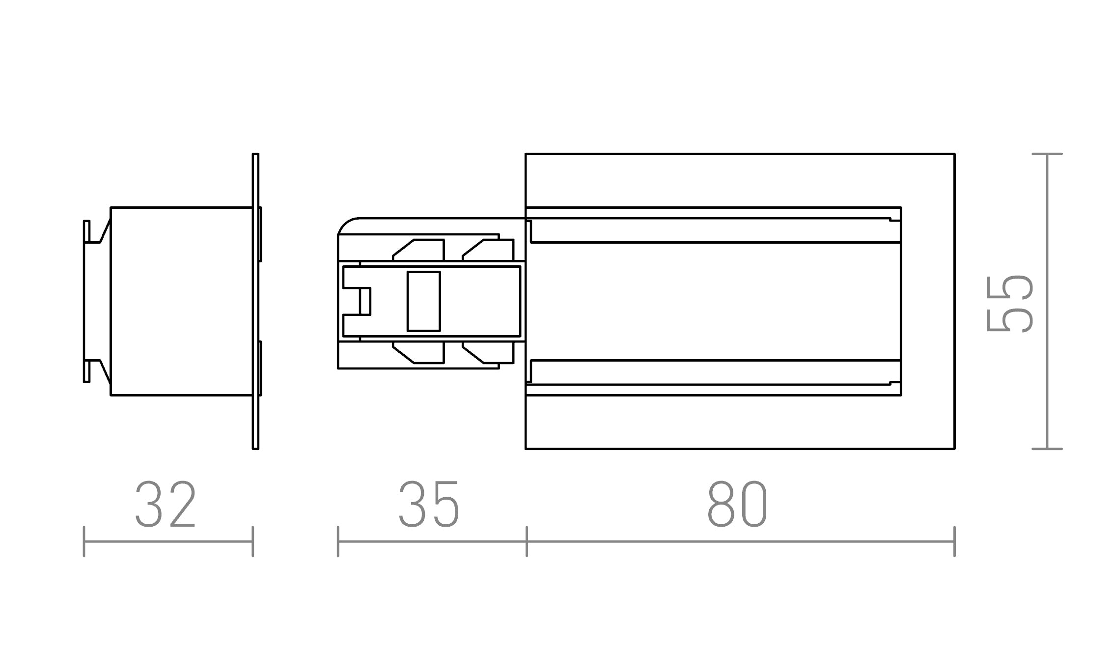 EUTRAC ALIMENTAÇÃO PARA CALHA EMBUTIDA (POLARIDADE ESQUERDA) - Product sketch
