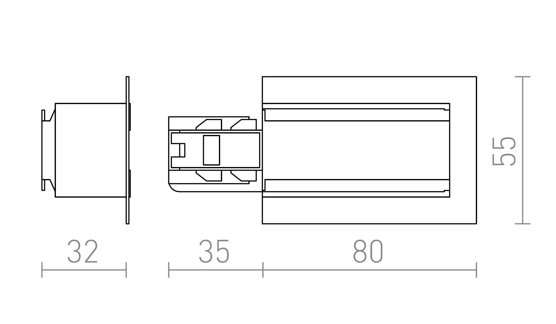 EUTRAC ALIMENTAÇÃO PARA CALHAS EMBUTIDAS (POLARIDADE DIREITA) - Product sketch