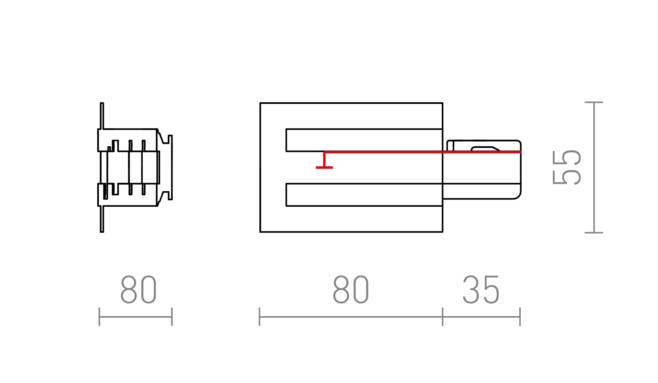 EUTRAC ALIMENTAÇÃO PARA CALHAS EMBUTIDAS (POLARIDADE DIREITA) - Product sketch