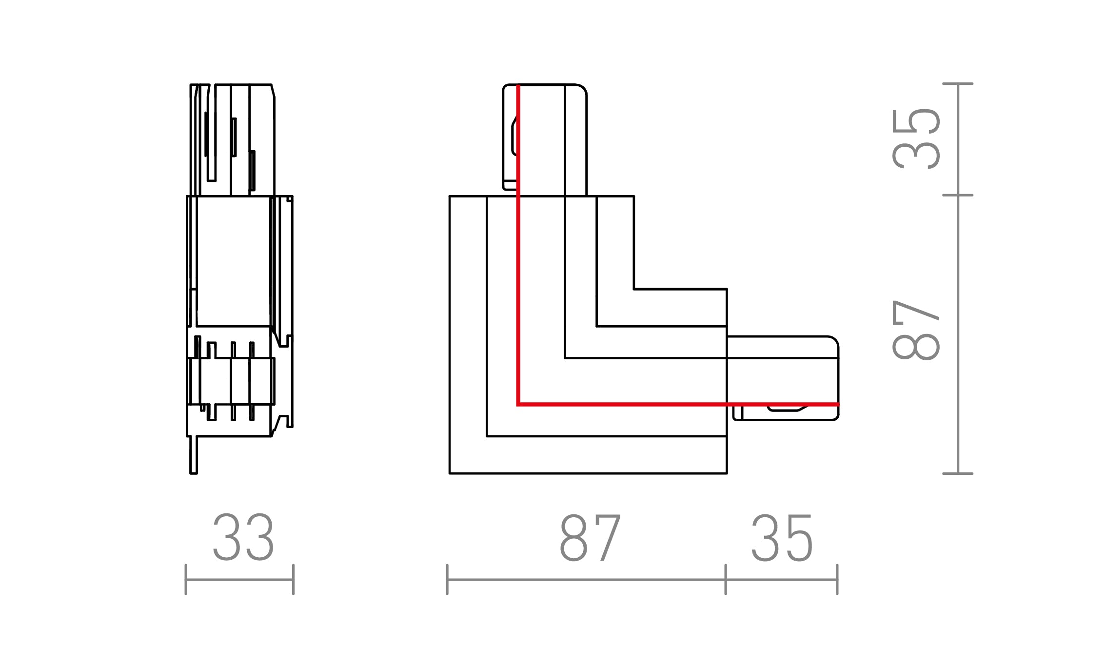 EUTRAC L JUNTA EXTERNA PARA CALHA EMBUTIDA (POLARIDADE EXTERNA) - Product sketch