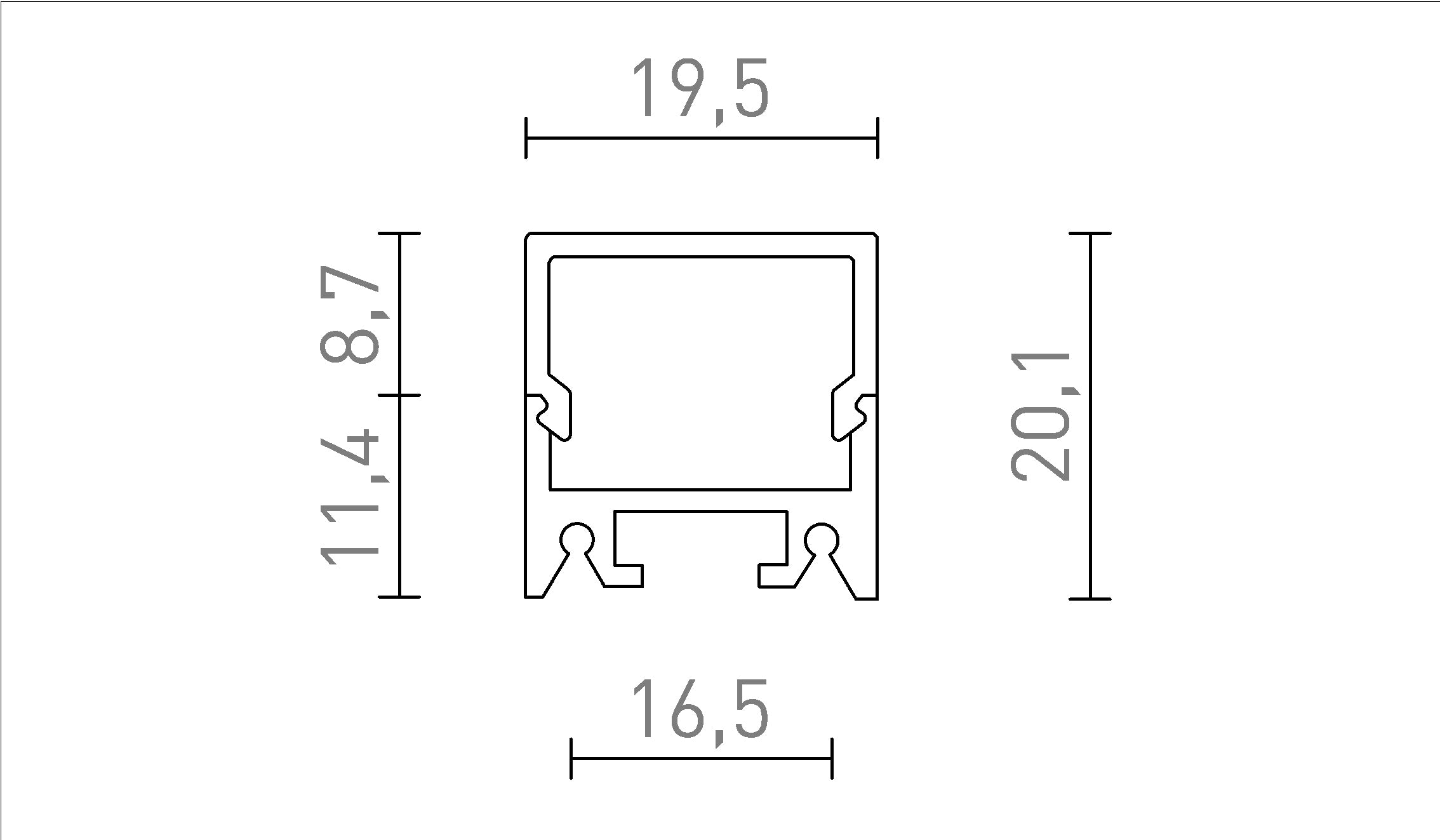 PERFIL LED D EMBUTIDO NA SUPERFÍCIE - Product sketch